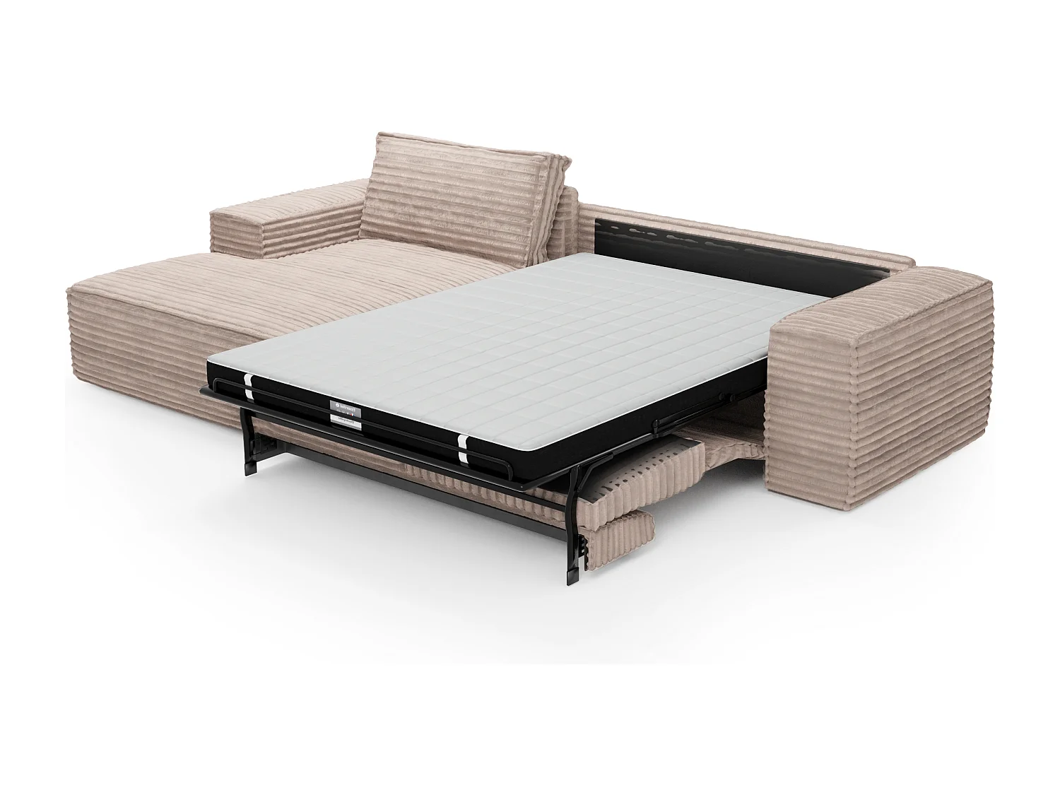 Canapé convertible angle gauche velours côtelé XXL taupe 140cm JOAN