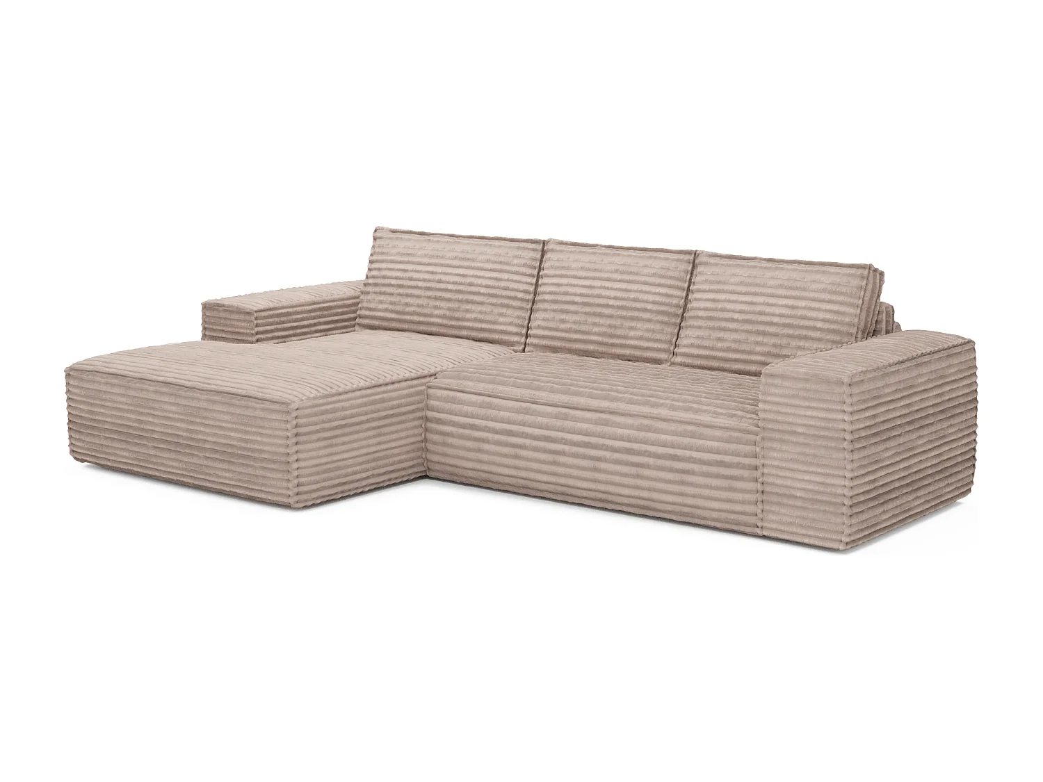 Canapé convertible angle gauche velours côtelé XXL taupe 140cm JOAN