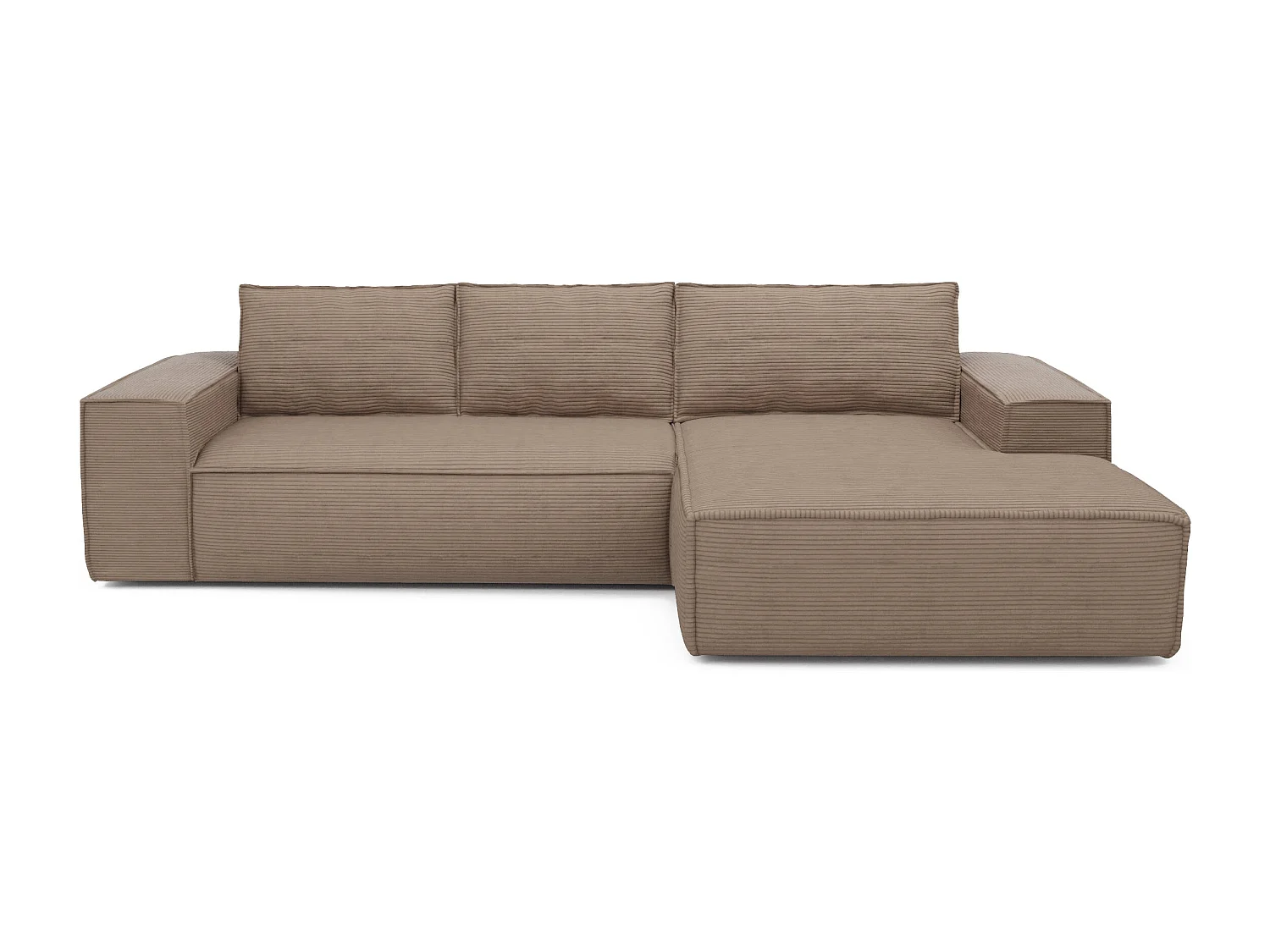 Canapé convertible angle droit dunlopillo velours côtelé taupe 140cm JOAN