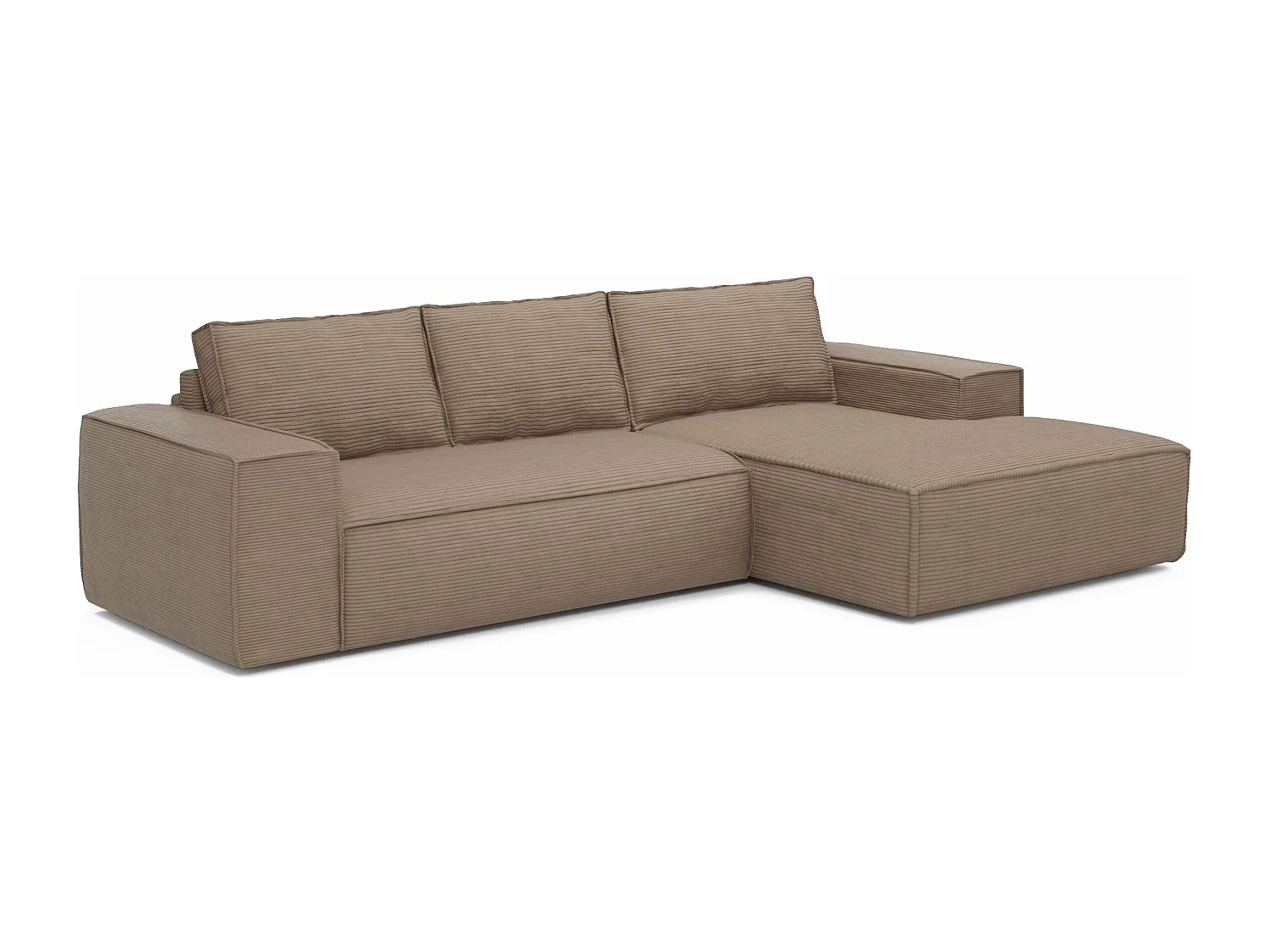 Canapé convertible angle droit dunlopillo velours côtelé taupe 140cm JOAN