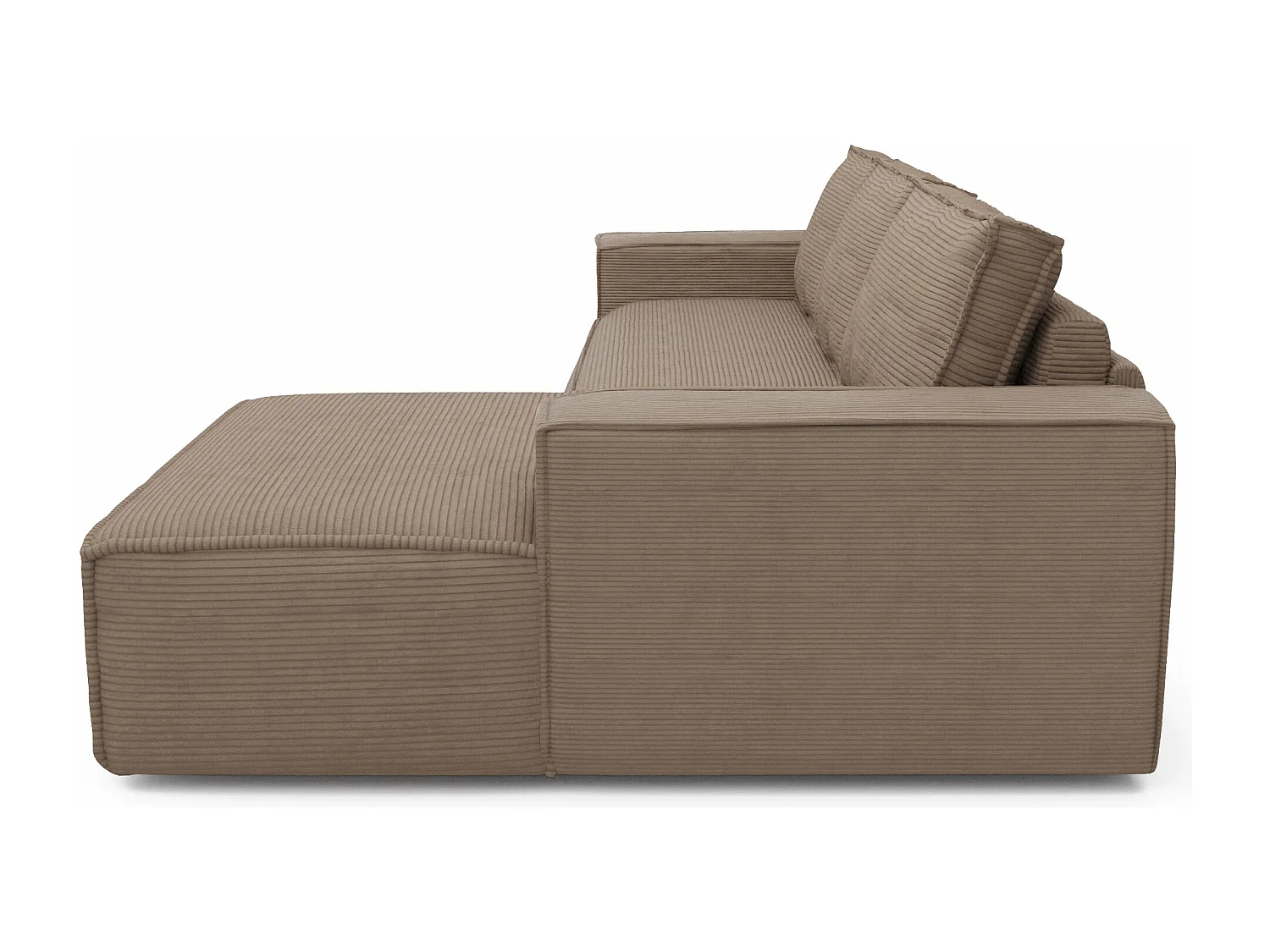Canapé convertible angle droit dunlopillo velours côtelé taupe 140cm JOAN