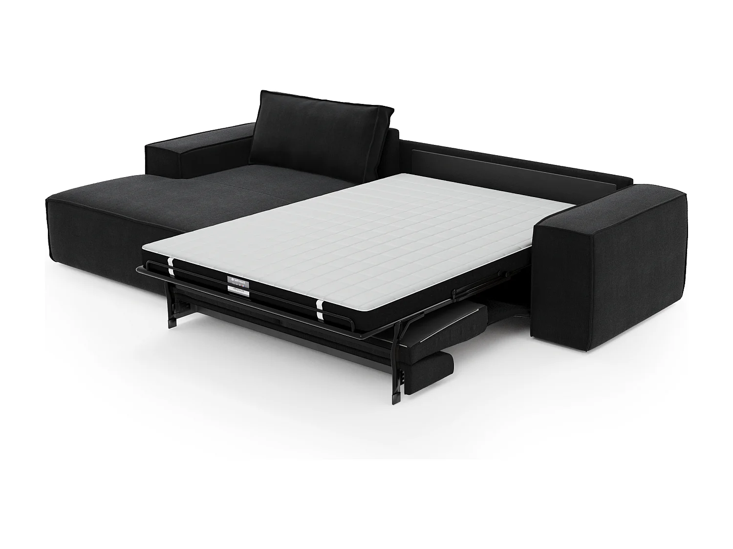 Canapé convertible angle gauche dunlopillo velours noir 140cm JOAN