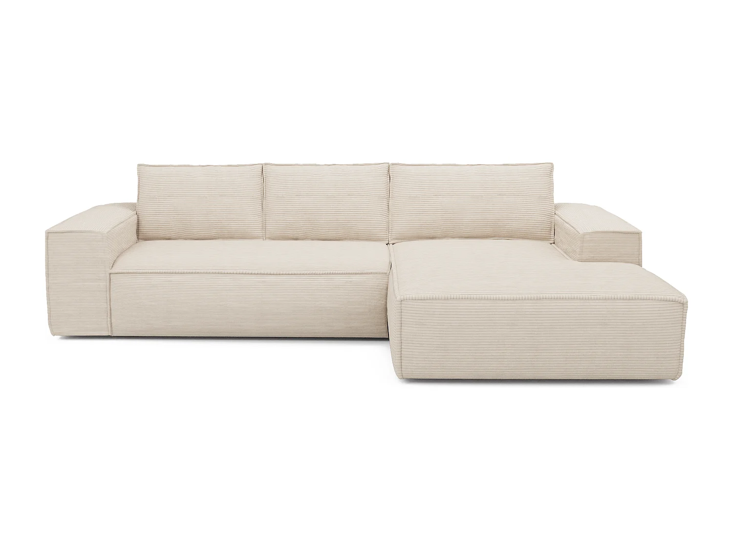 Canapé convertible angle droit dunlopillo velours côtelé crème 140cm JOAN