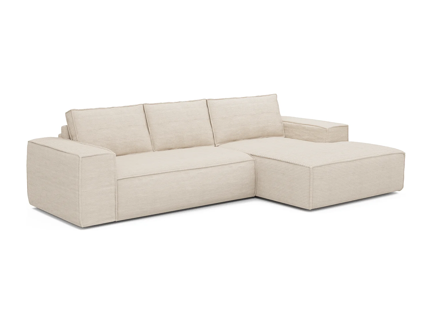 Canapé convertible angle droit dunlopillo velours côtelé crème 140cm JOAN