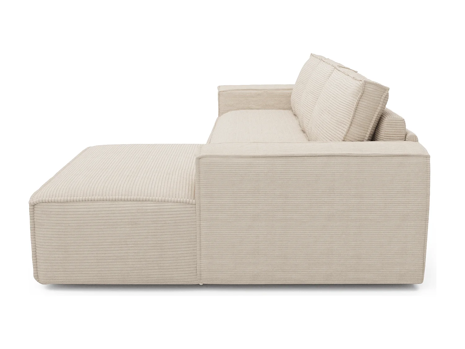 Canapé convertible angle droit dunlopillo velours côtelé crème 140cm JOAN