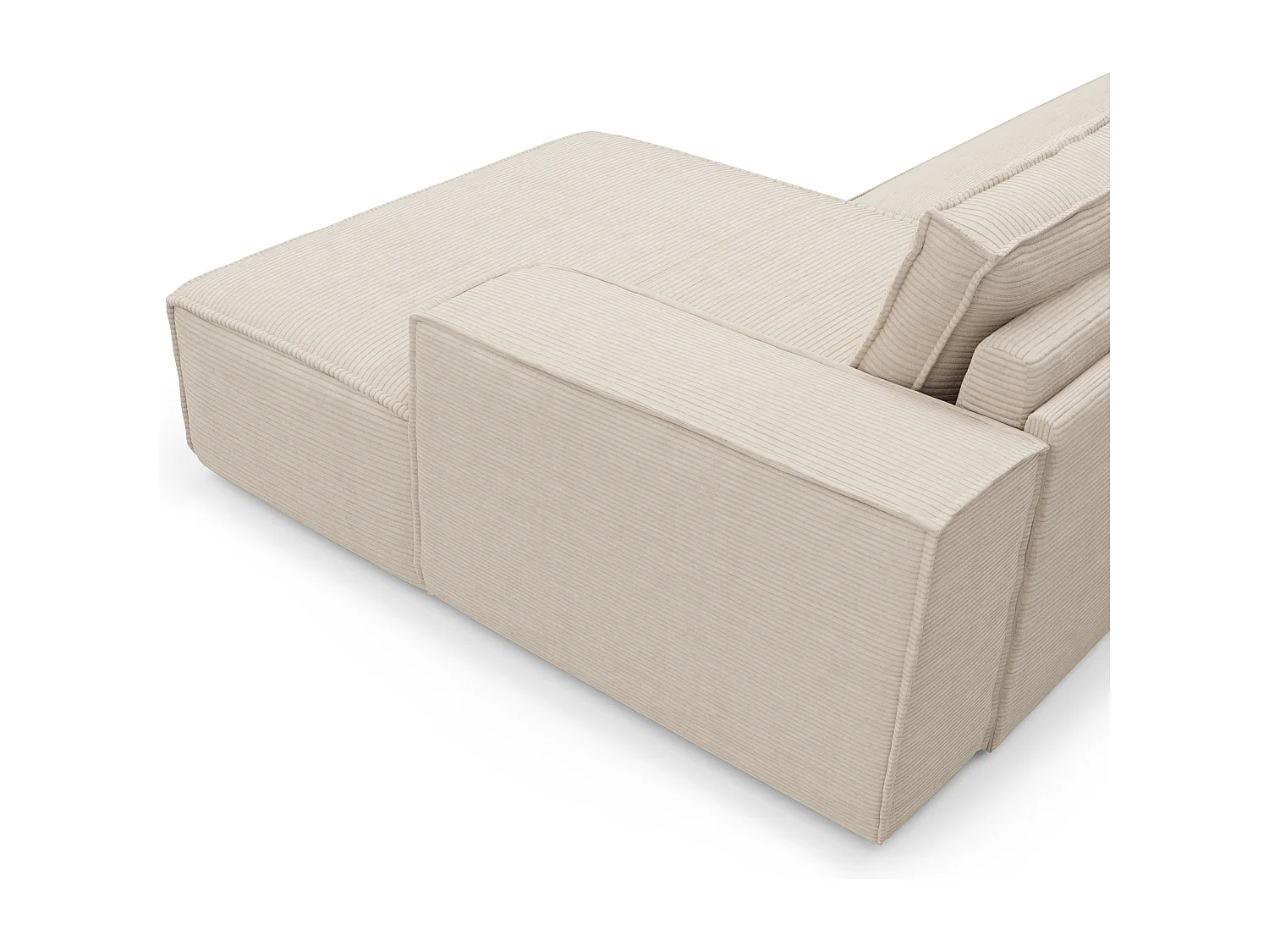 Canapé convertible angle droit dunlopillo velours côtelé crème 140cm JOAN