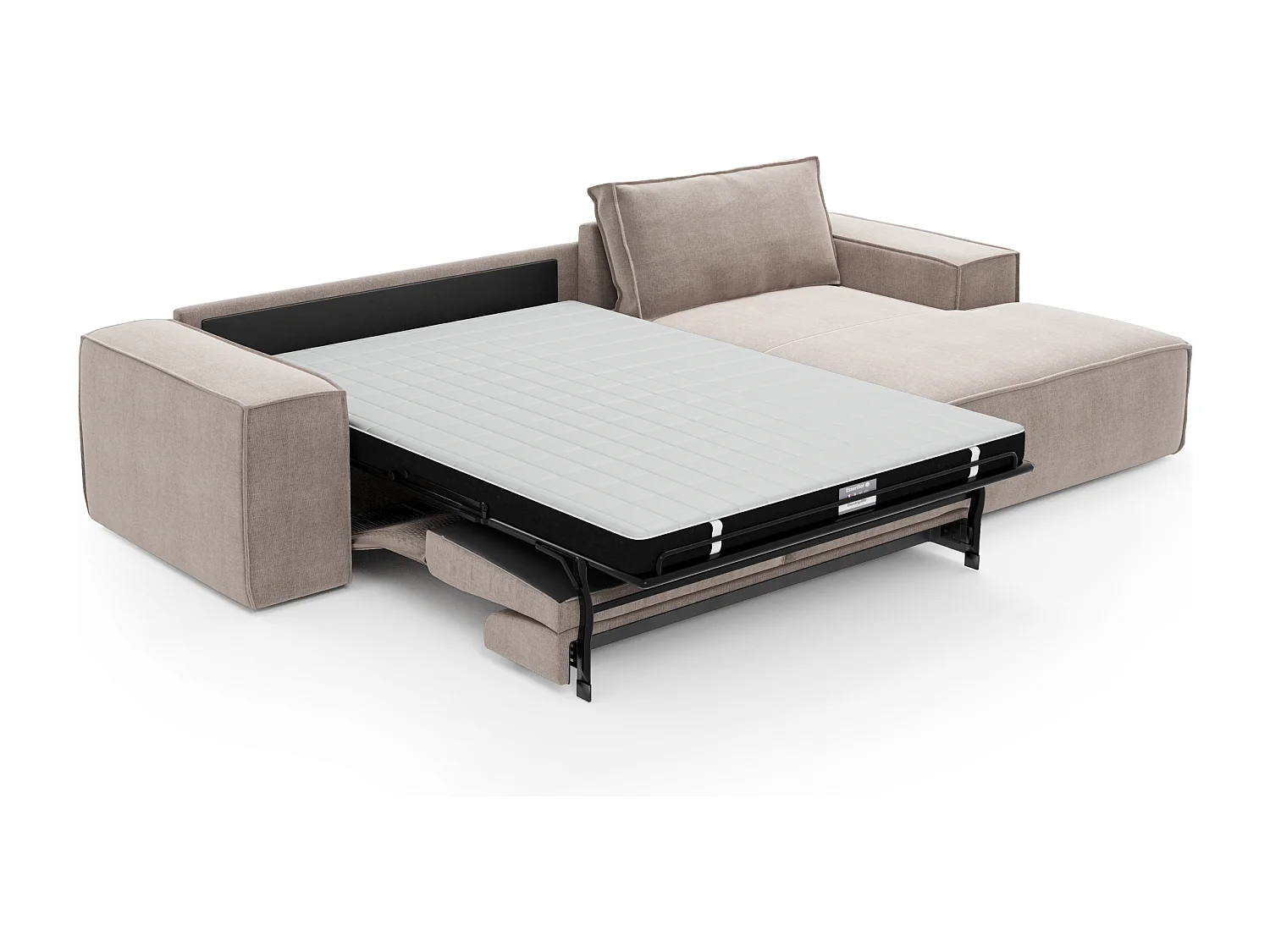 Canapé convertible angle droit dunlopillo velours taupe 140cm JOAN