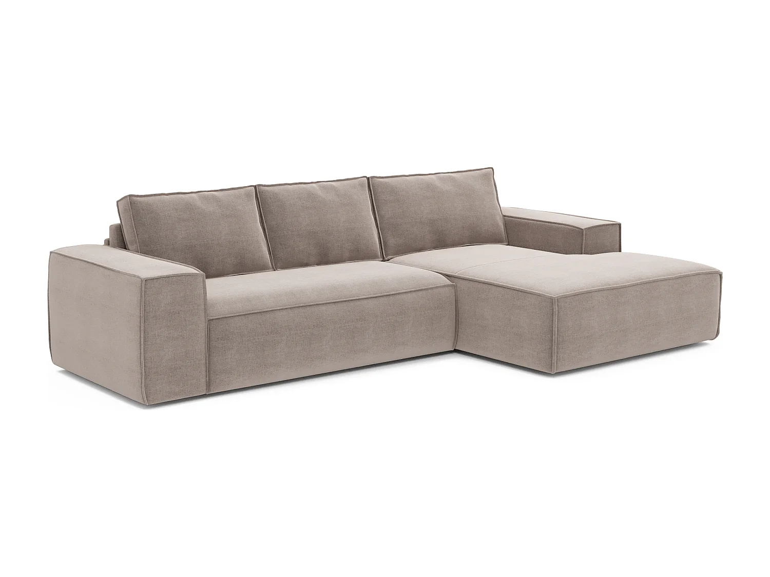 Canapé convertible angle droit dunlopillo velours taupe 140cm JOAN