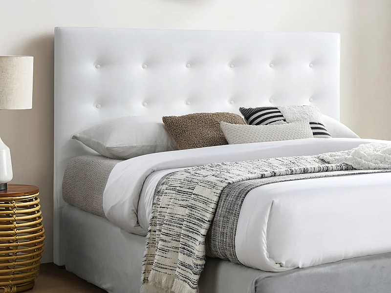 Cabeceira de cama acolchoada 140 cm pele sintética branco - FRANCESCO