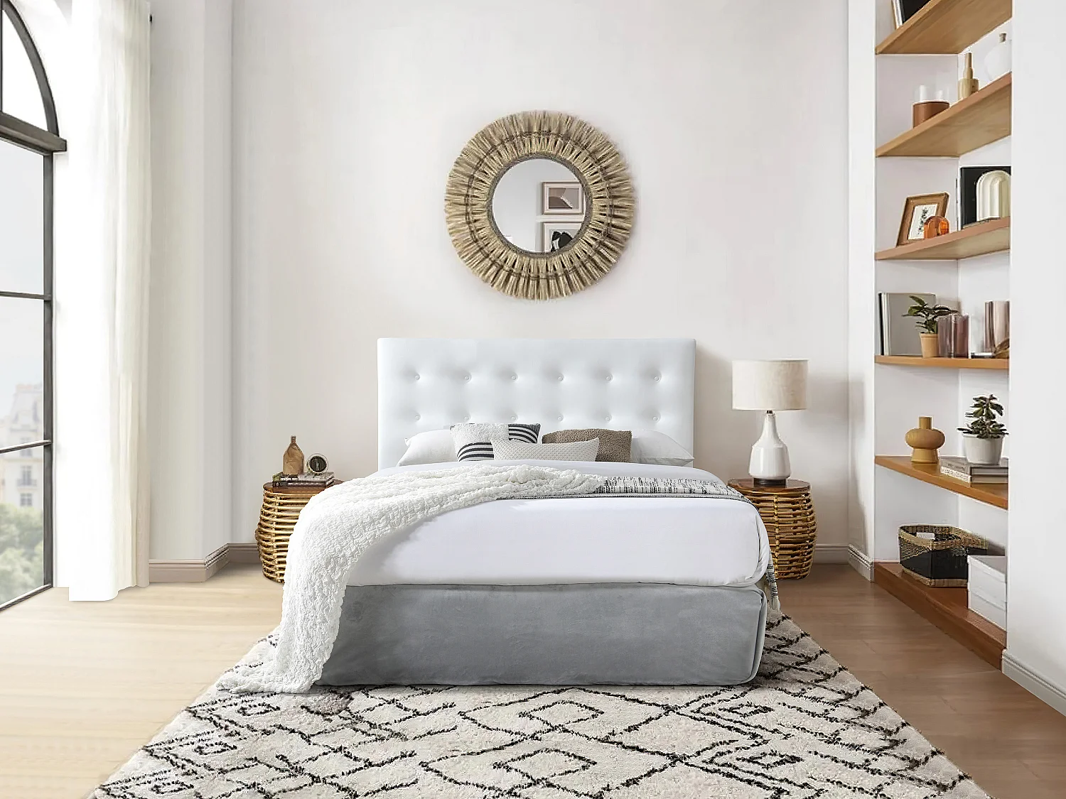 Tête de lit capitonnée 140 cm - Simili - Blanc - FRANCESCO