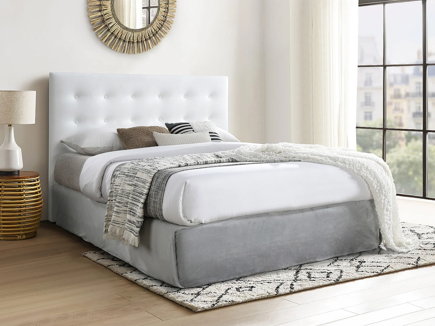 Tête de lit capitonnée 140 cm - Simili - Blanc - FRANCESCO