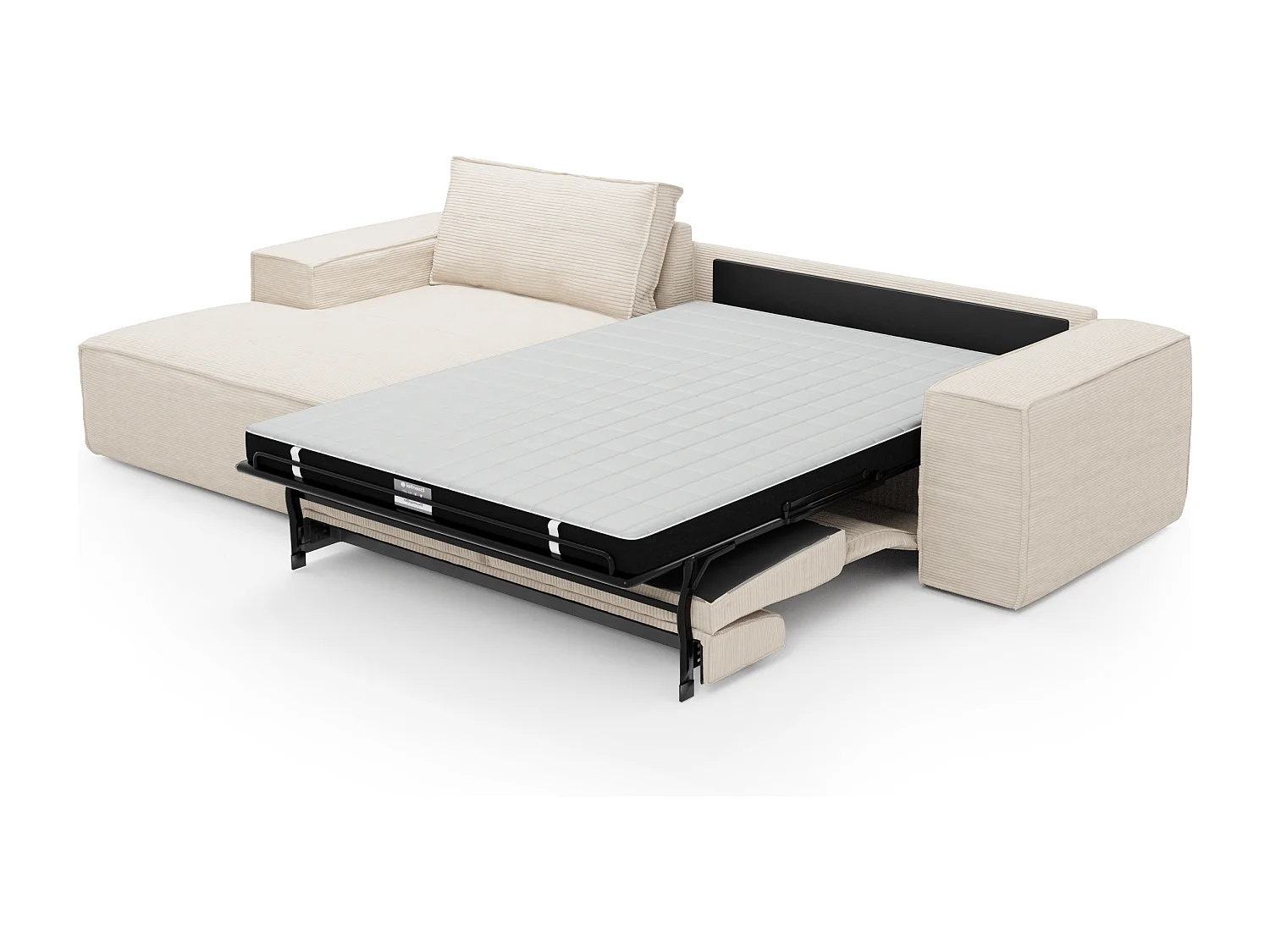 Canapé convertible angle gauche dunlopillo velours côtelé crème 140cm JOAN