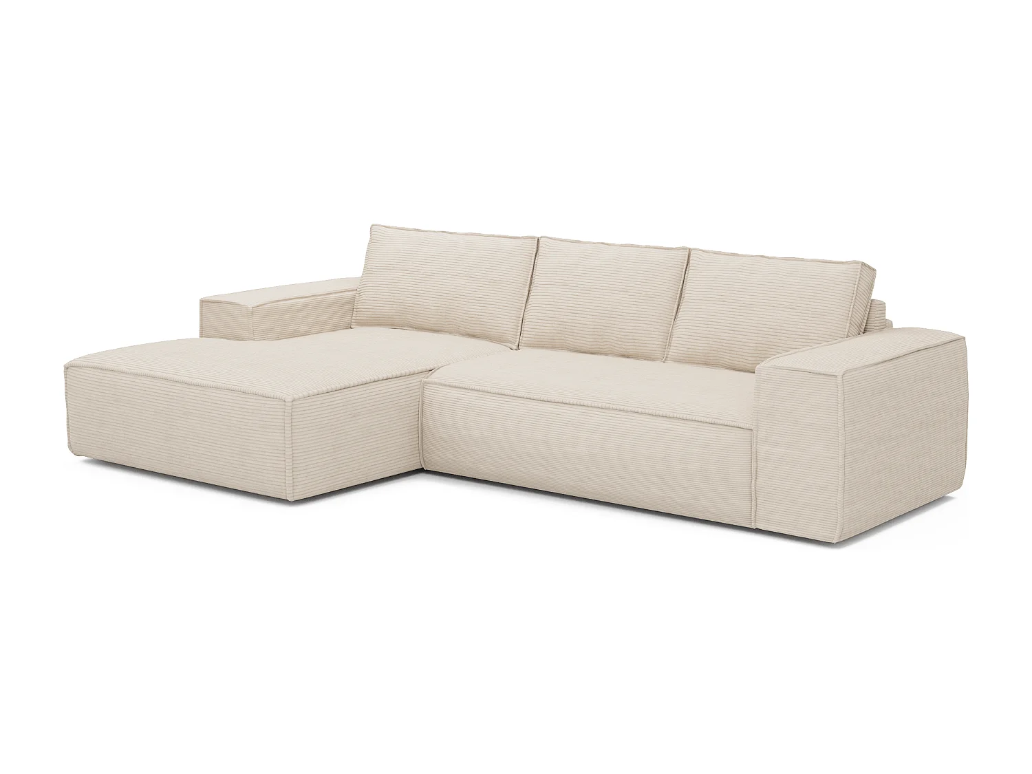 Canapé convertible angle gauche dunlopillo velours côtelé crème 140cm JOAN