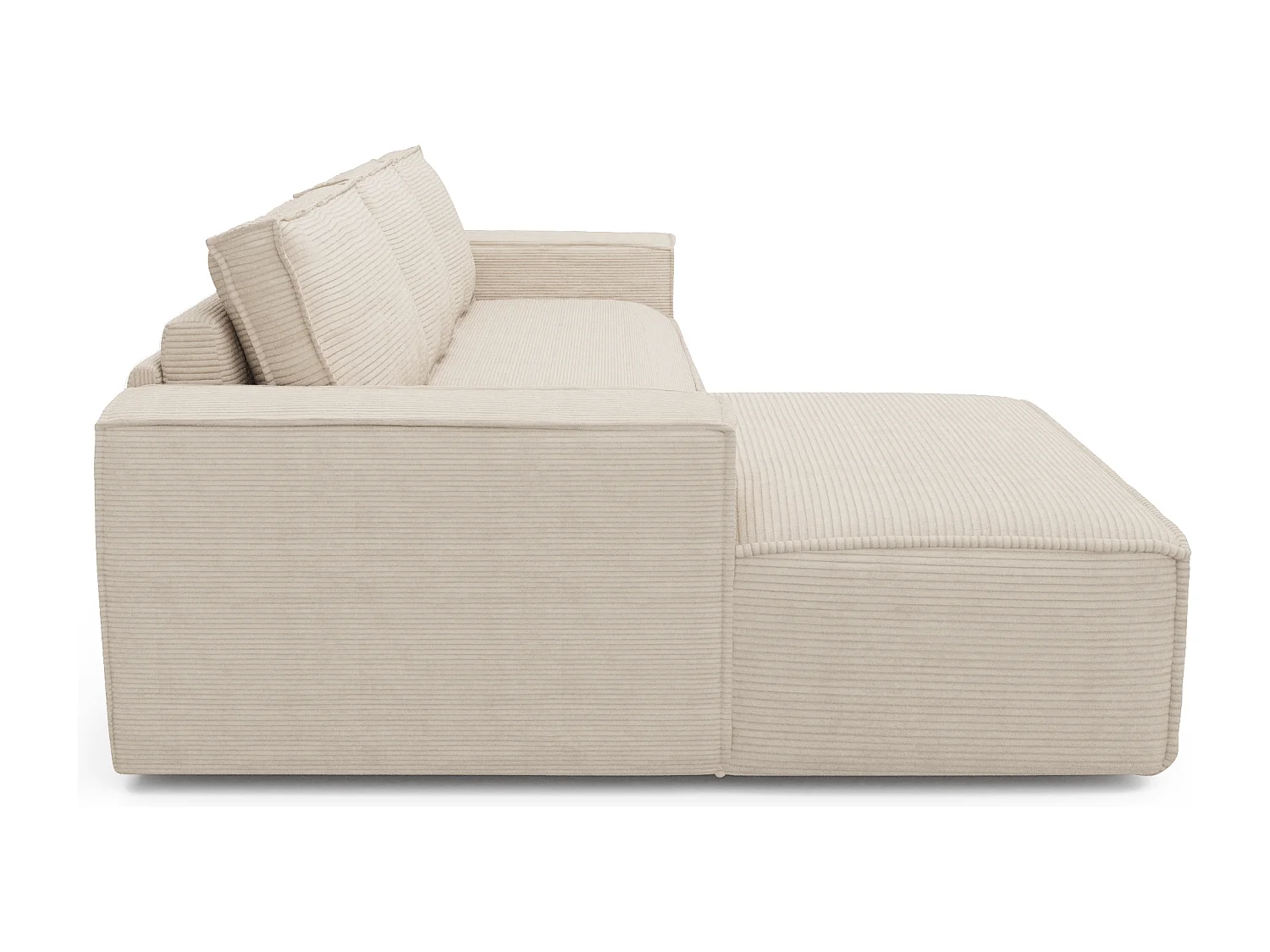 Canapé convertible angle gauche dunlopillo velours côtelé crème 140cm JOAN