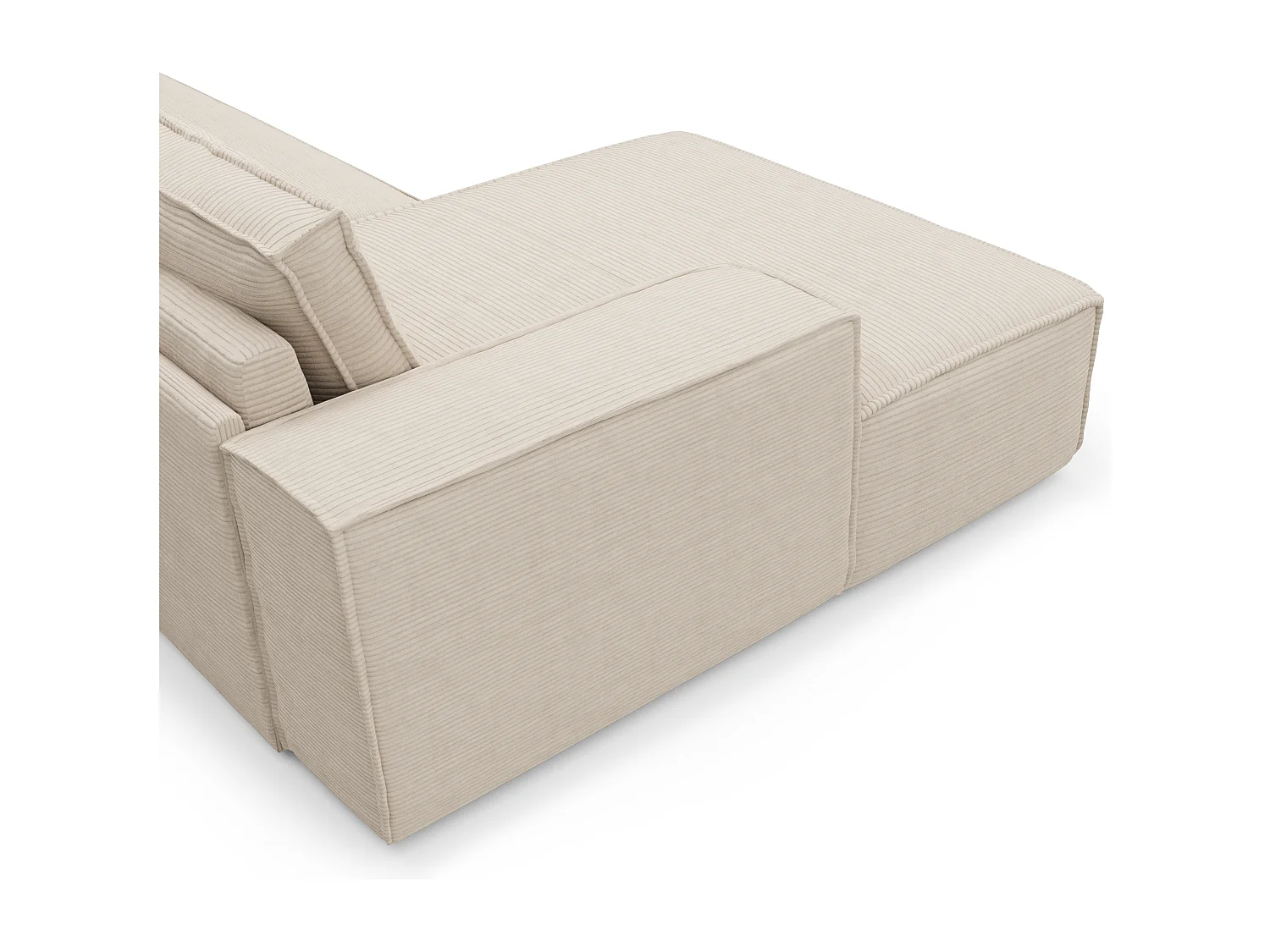 Canapé convertible angle gauche dunlopillo velours côtelé crème 140cm JOAN