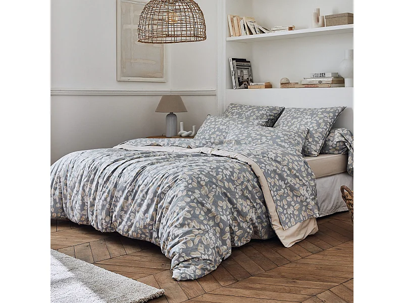 Parure de lit 300x240 cm 50x70 cm percale de coton LISON Gris 3 pièces