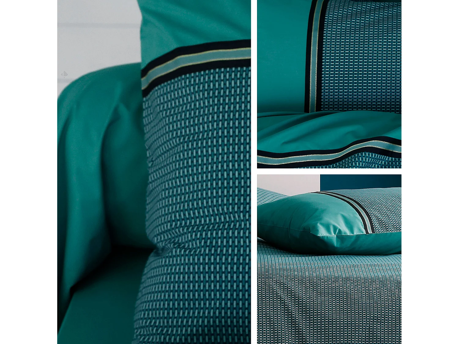 Parure de lit 200x200 cm 50x70 percale GUSTAV vert Emeraude 3 pièces