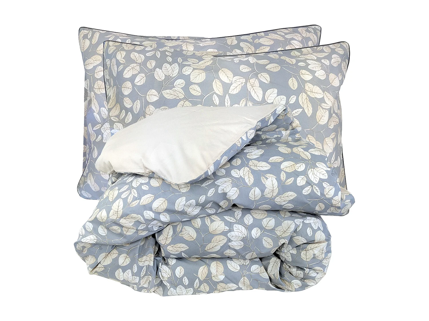 Parure de lit 280x240 cm 50x70 cm percale de coton LISON Gris 3 pièces