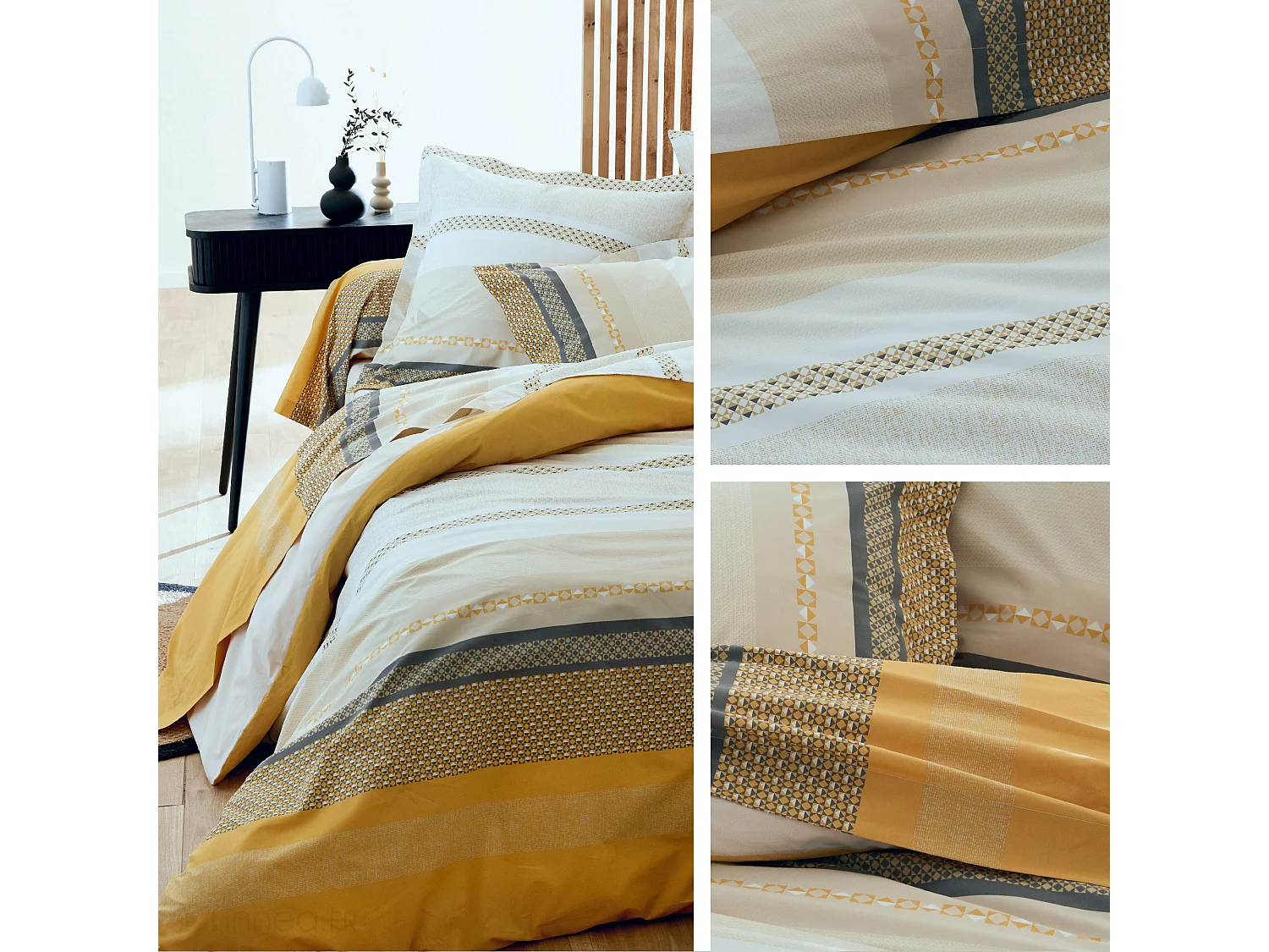 Parure de lit 200x200 cm 50x70 cm percale MARLOW Miel 3 pièces