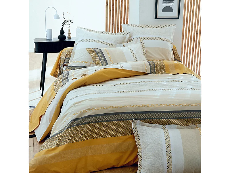 Parure de lit 280x240 cm 50x70 cm percale MARLOW Miel 3 pièces