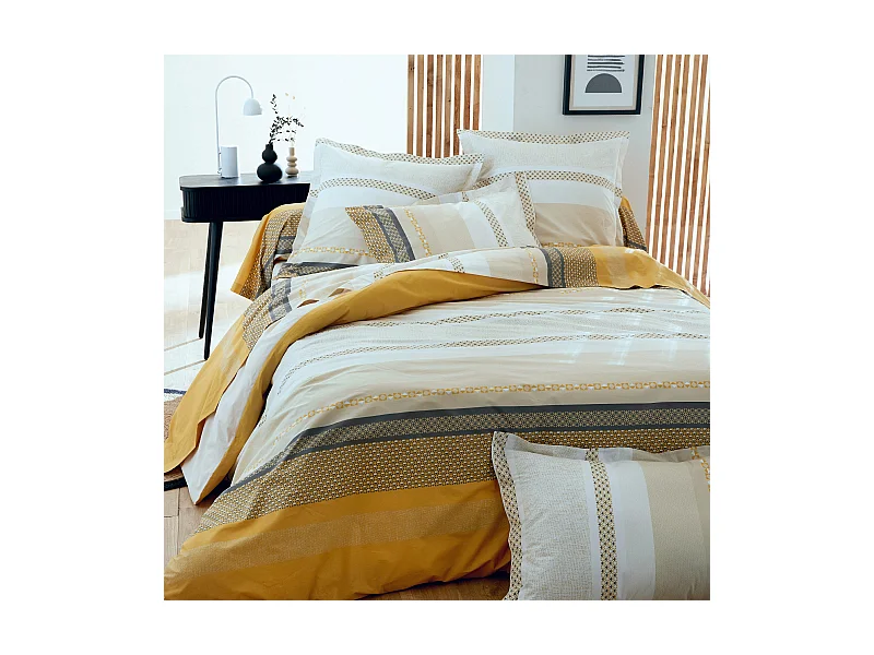 Parure de lit 140x200 cm 50x70 cm percale MARLOW Miel 2 pièces
