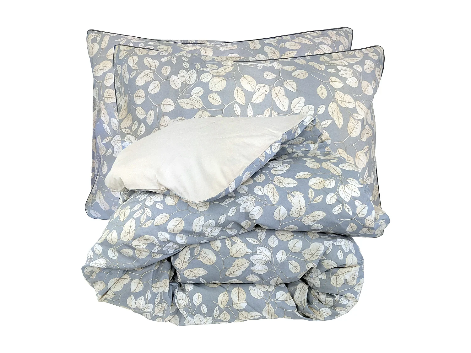 Parure de lit 260x240 cm 50x70 cm percale de coton LISON Gris 3 pièces