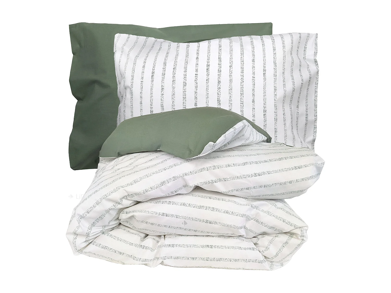 Parure de lit 200x200 cm 50x70 cm percale GABY vert Kaki 3 pièces