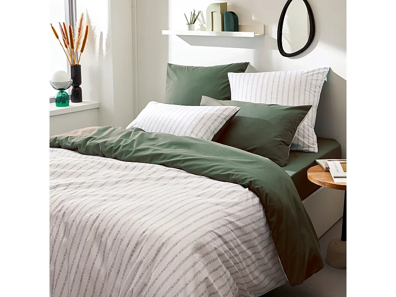 Parure de lit 300x240 cm 50x70 cm percale GABY vert Kaki 3 pièces