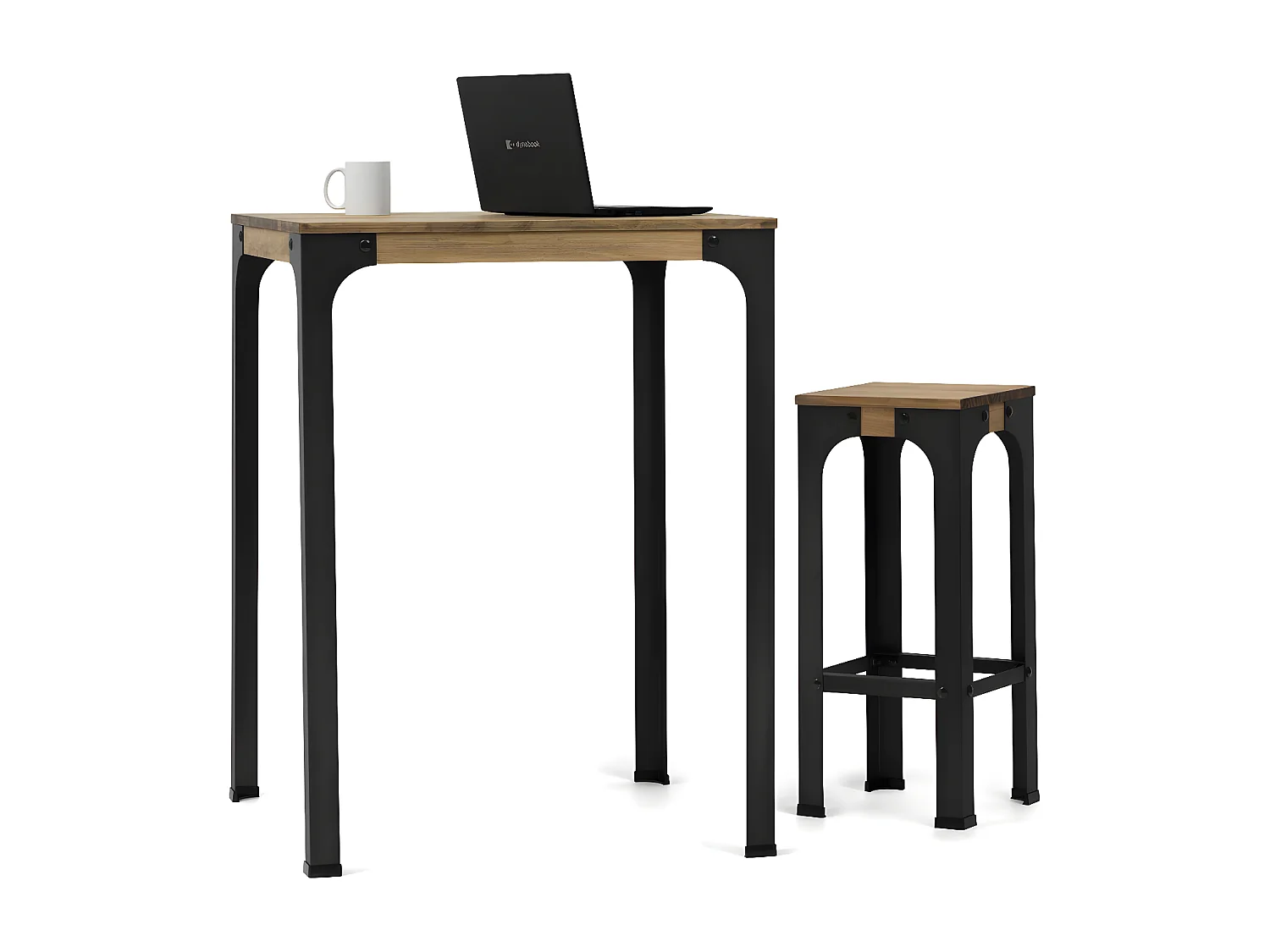 Mesa Alta Bristol 140x80x108cm en madera maciza de pino acabado vintage estilo industrial