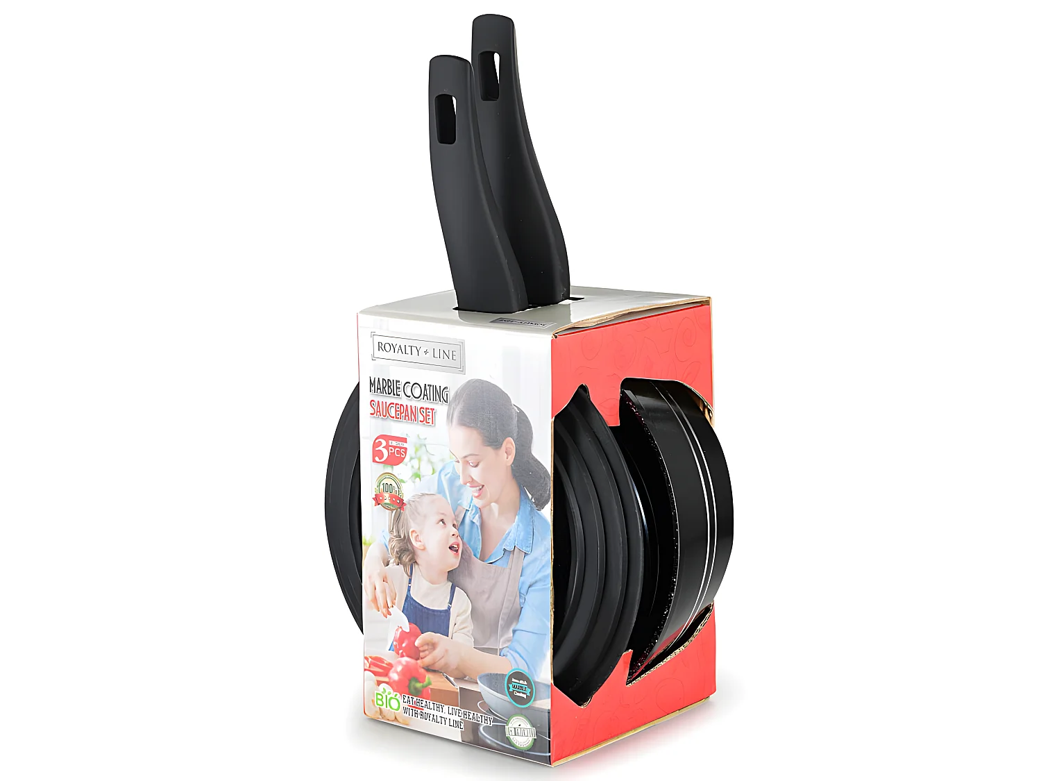 Royalty Line RL-FS2M: Ensemble De Casseroles 3 Pièces Avec Revêtement En Marbre Noire