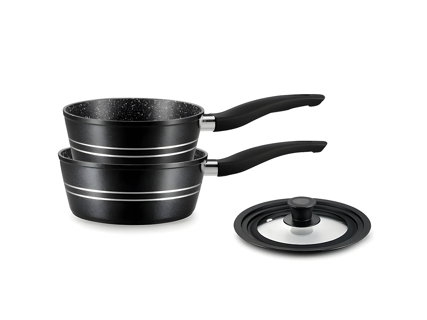 Royalty Line RL-FS2M: Ensemble De Casseroles 3 Pièces Avec Revêtement En Marbre Noire