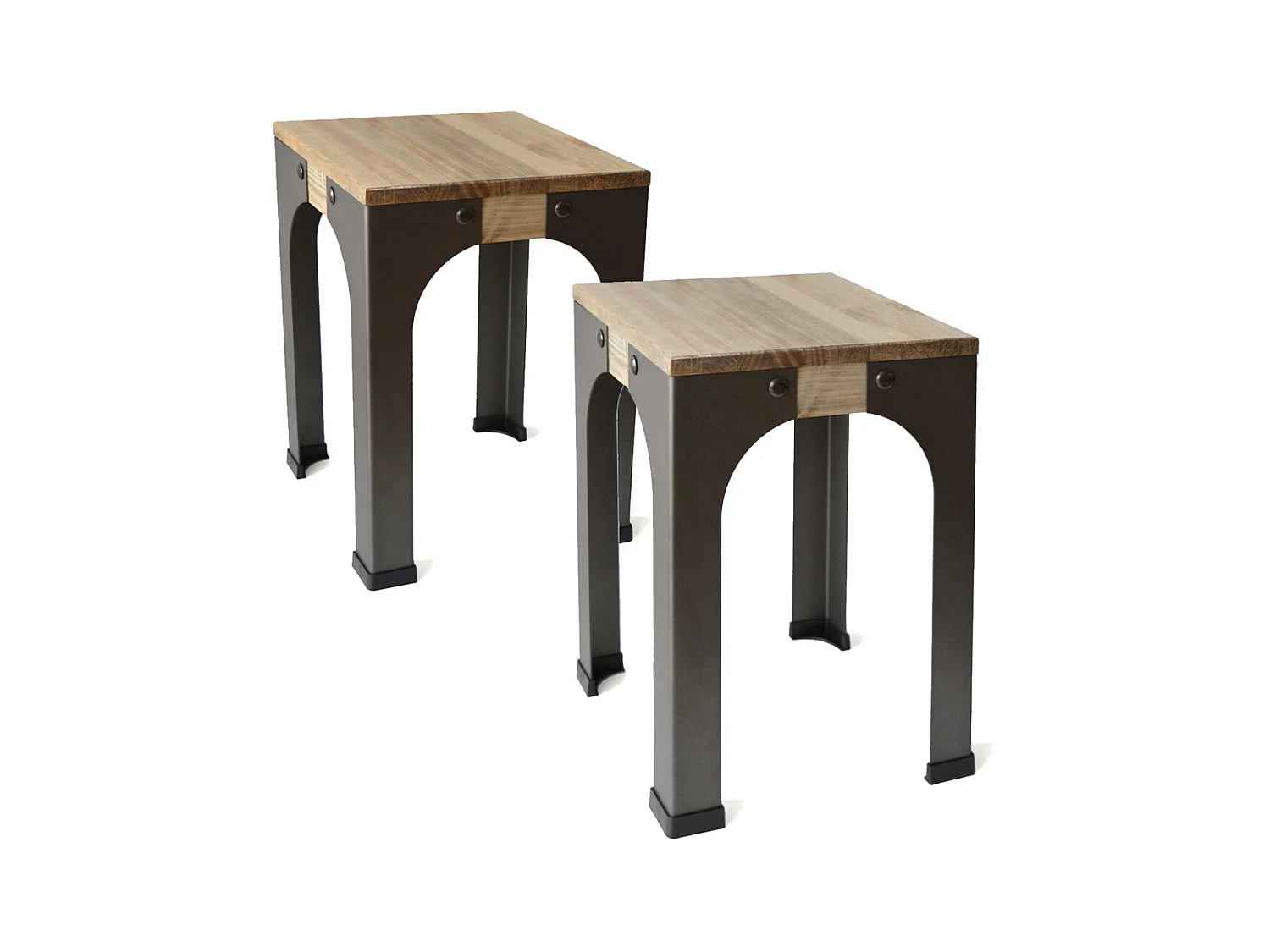 Lot de 2 Tabourets bas - Industriel vintage bois et métal 32x32x46 cm