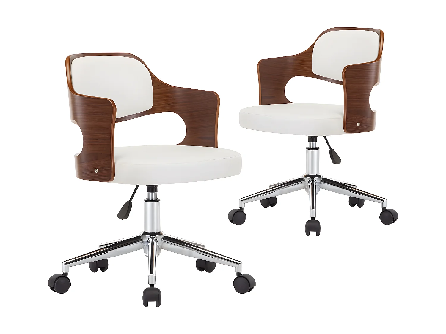 Draaibare eetkamerstoelen set van 2 gebogen hout en kunstleer