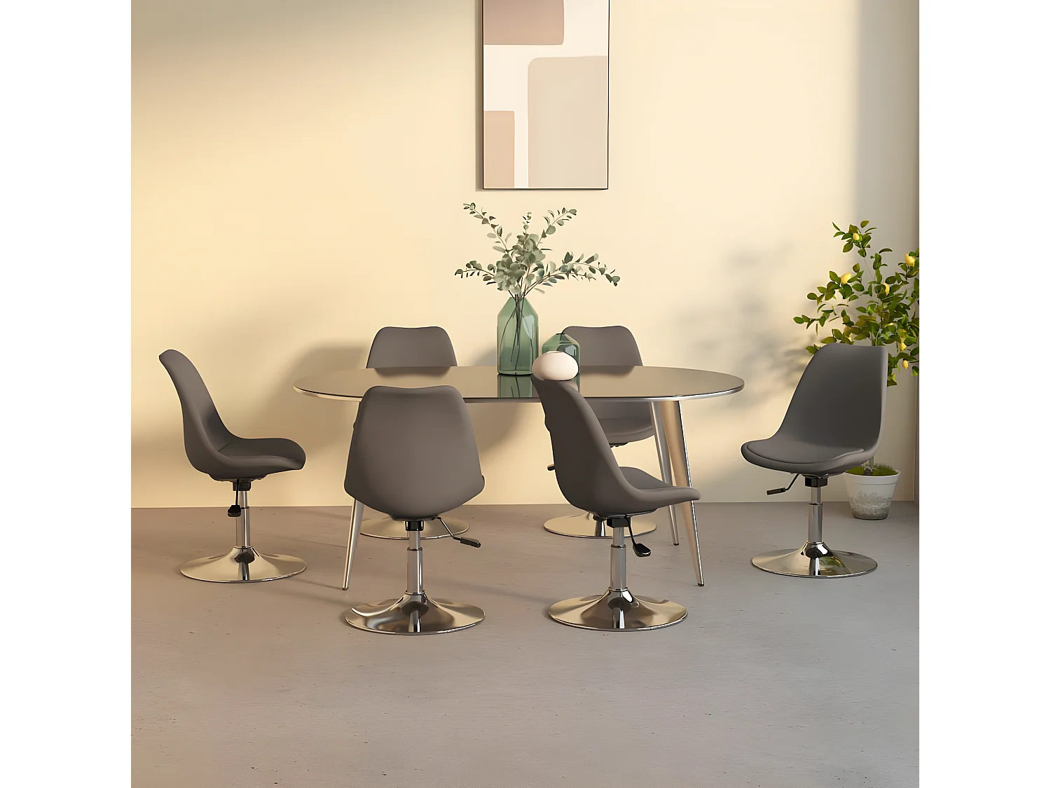 Draaibare eetkamerstoelen set van 6 Donkergrijze stof