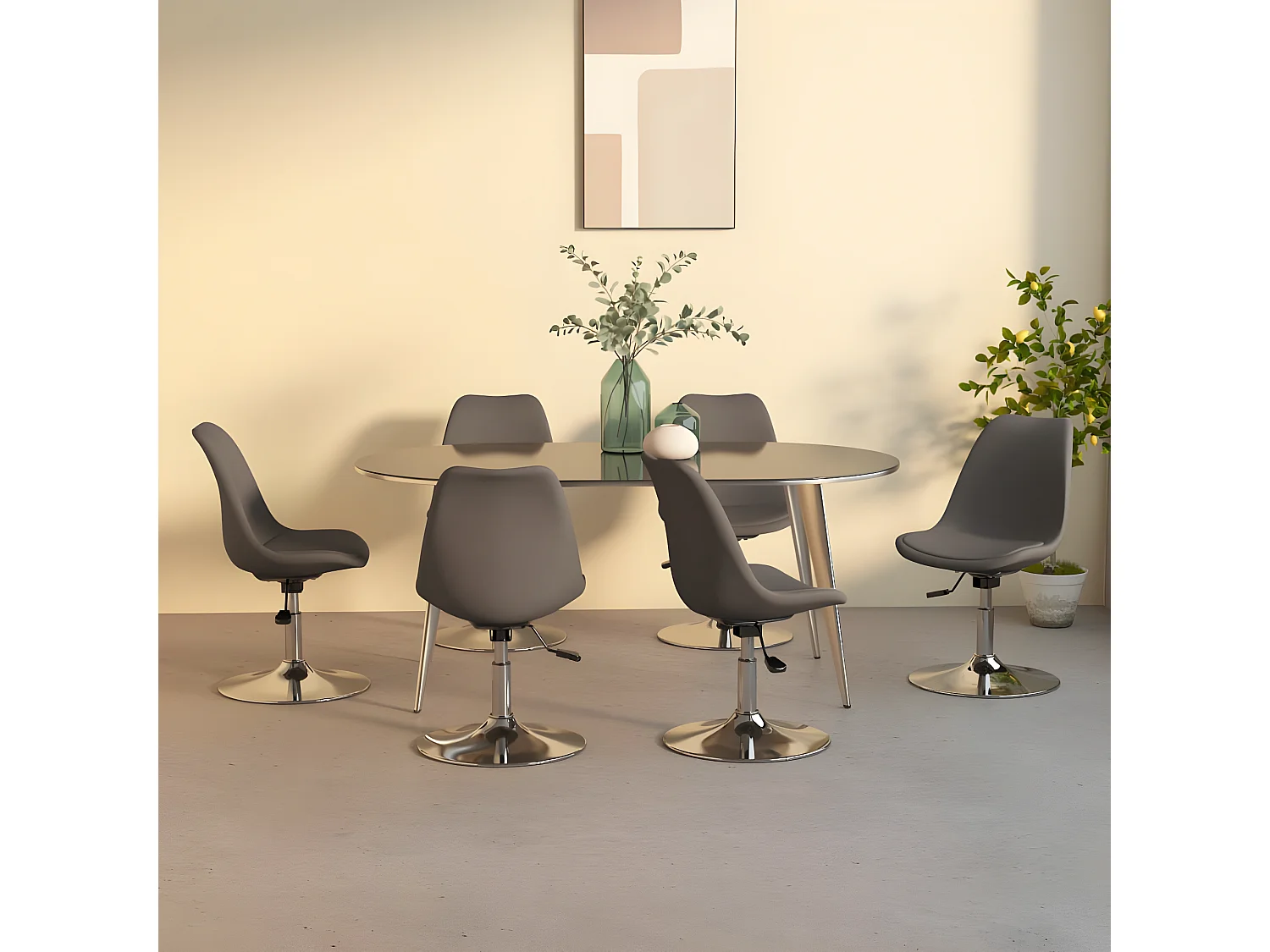 Draaibare eetkamerstoelen set van 6 Donkergrijze stof