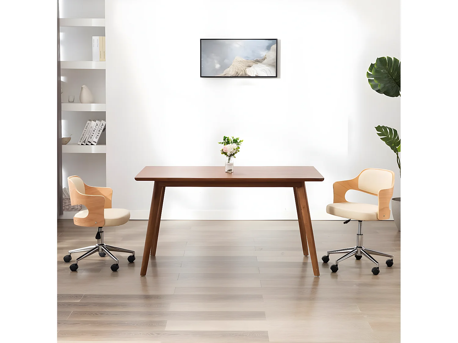 Draaibare eetkamerstoelen set van 2 gebogen hout en kunstleer