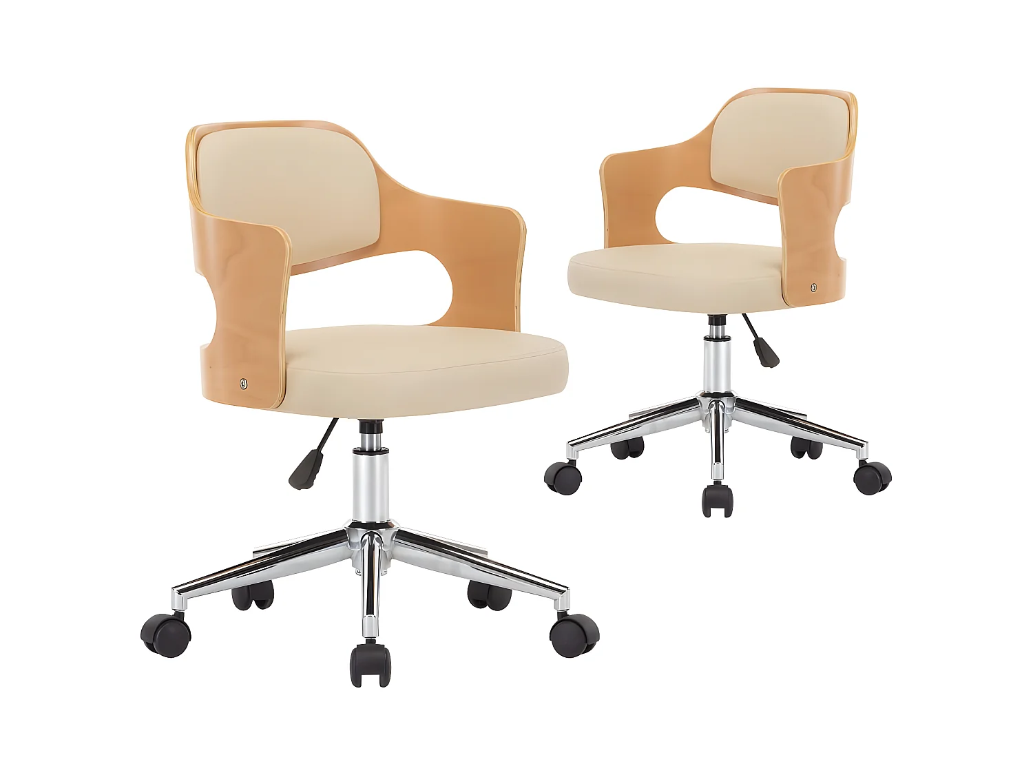 Draaibare eetkamerstoelen set van 2 gebogen hout en kunstleer