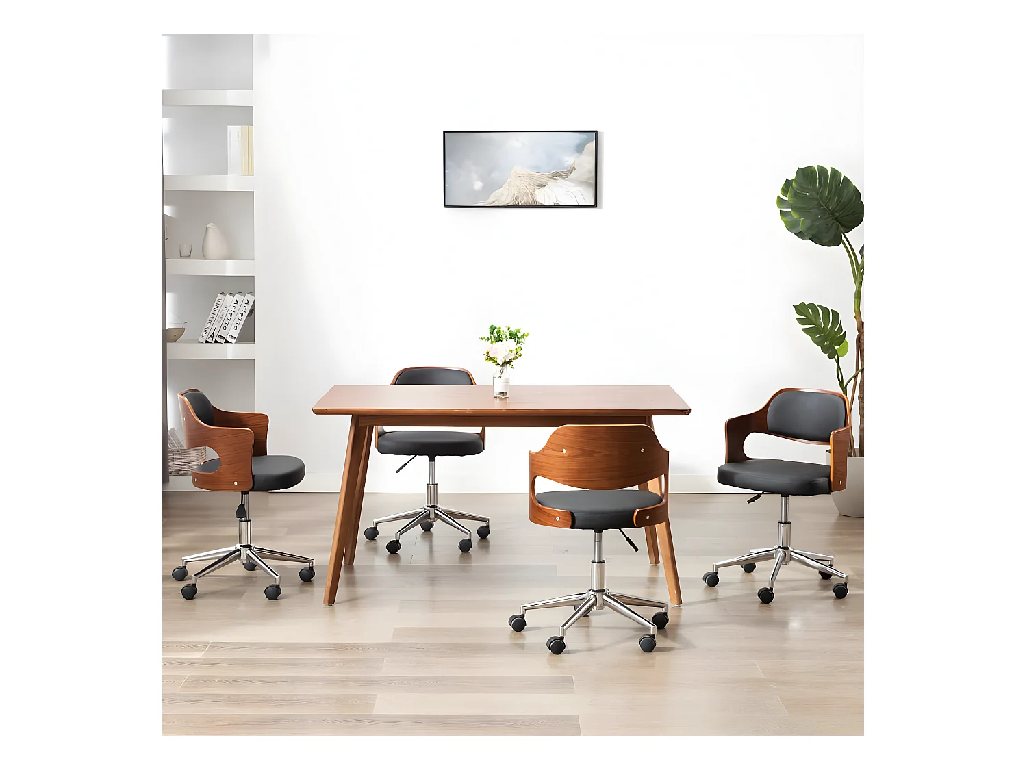 Chaises pivotantes à manger lot de 4 bois courbé et similicuir