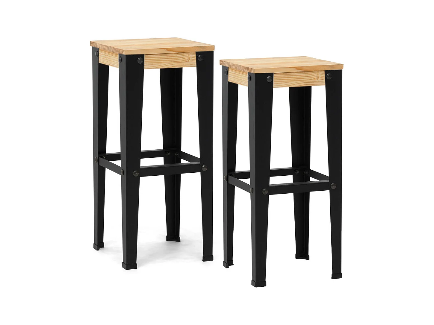 Tabourets de bar LUNDS – style scandinave  32x32x75 Noir-Naturel – Lot de 2  - Box Furniture