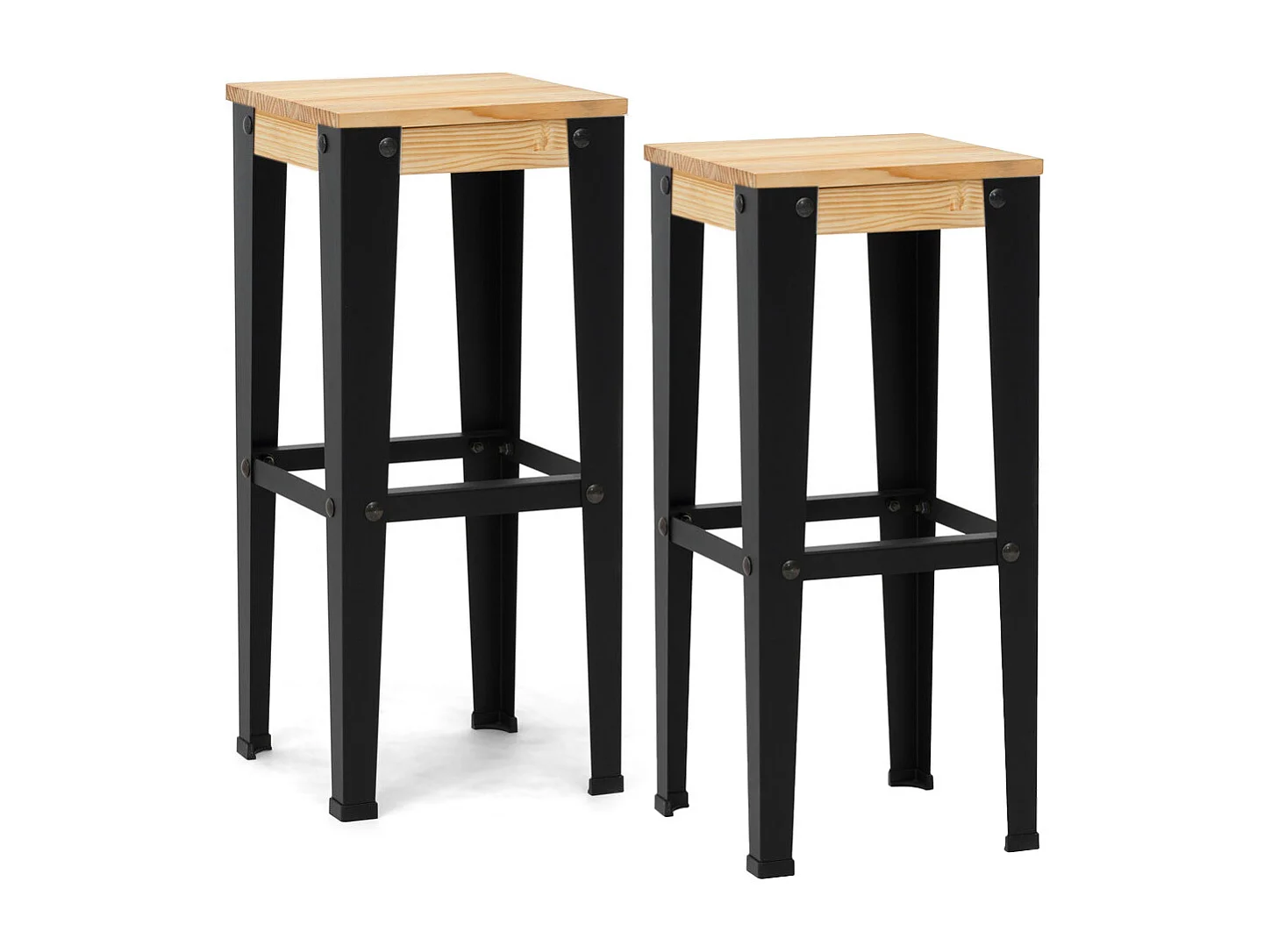 Pack 2 Uds. Taburetes Lunds Negros en madera maciza de pino acabado natural estilo nórdico industrial Box Furniture