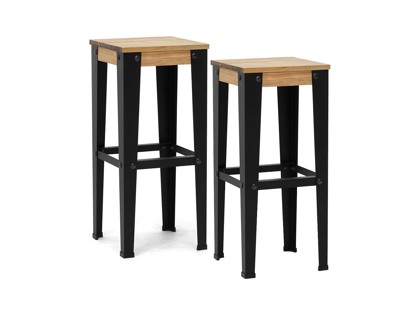 Tabourets de bar LUNDS – style industriel  32x32x75 Noir-Vieilli – Lot de 2