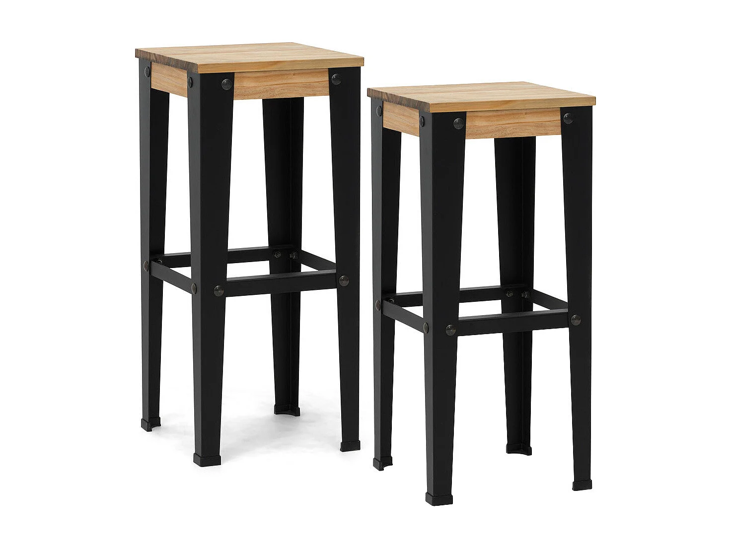Pack 2 Uds. Taburetes Lunds Negros en madera maciza de pino acabado vintage estilo industrial Box Furniture
