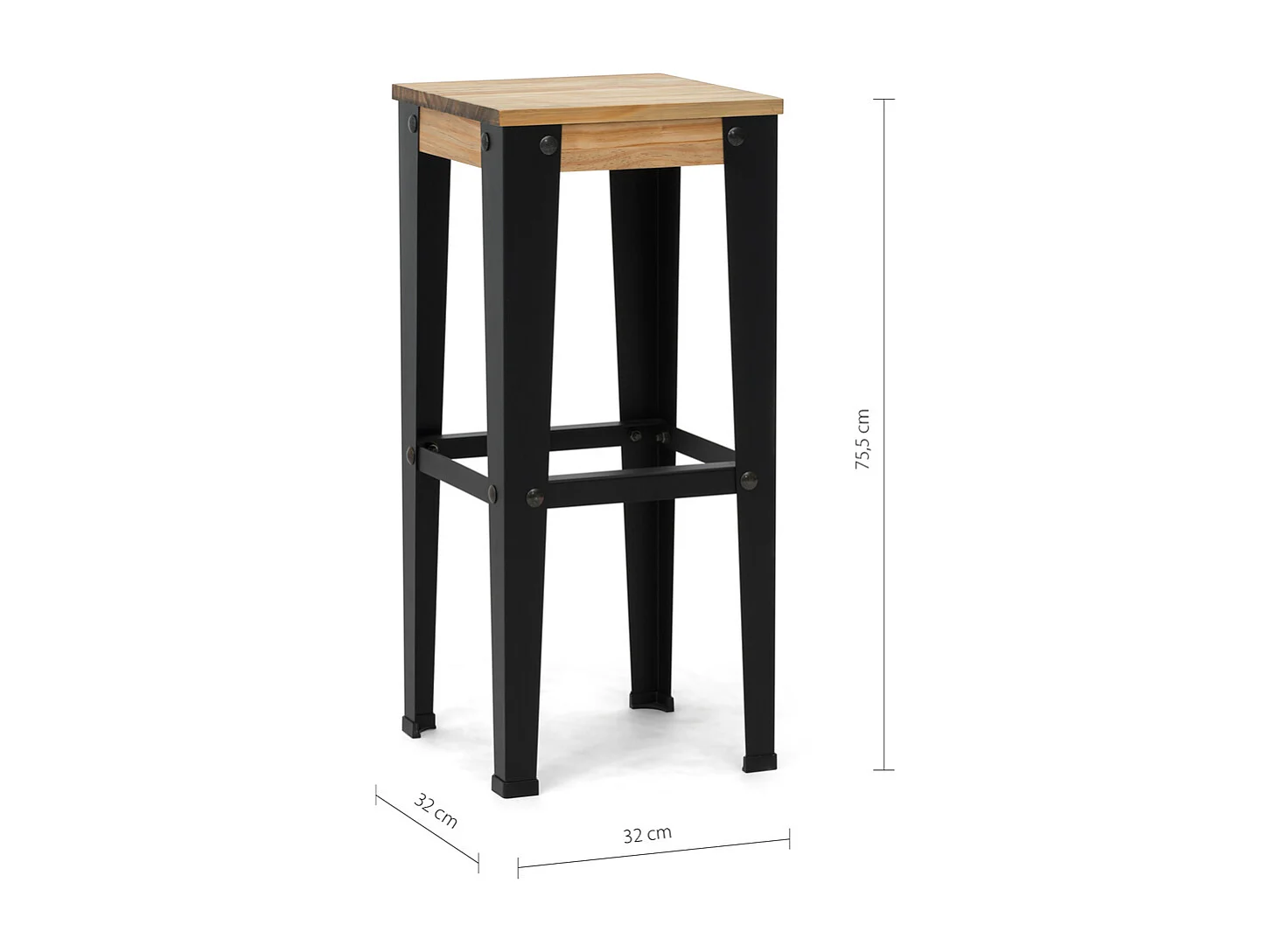 Pack 2 Uds. Taburetes Lunds Negros en madera maciza de pino acabado vintage estilo industrial Box Furniture
