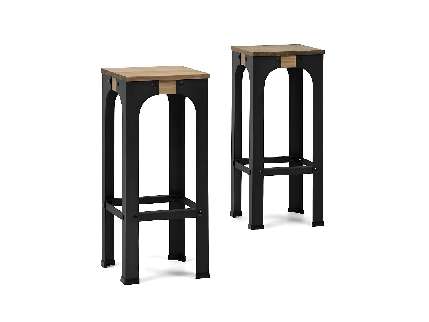 Pack de 2 taburetes Bristol Altos 32x32x75cm en madera maciza de pino acabado vintage estilo industrial