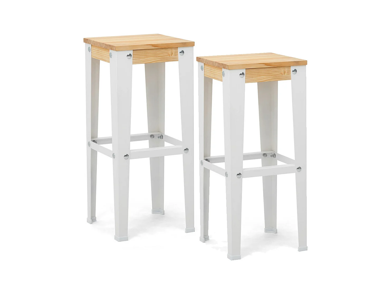 Pack 2 Uds. Taburetes Lunds Blancos en madera maciza de pino acabado natural estilo nórdico industrial Box Furniture