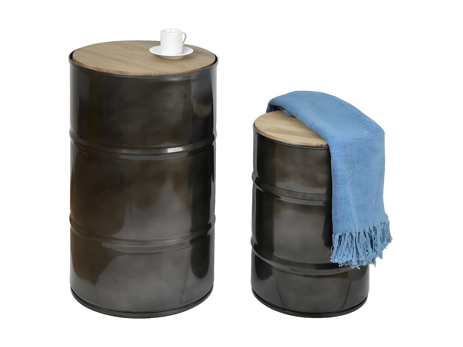 Banco de barril industrial en metal  31 dia x 45 cm