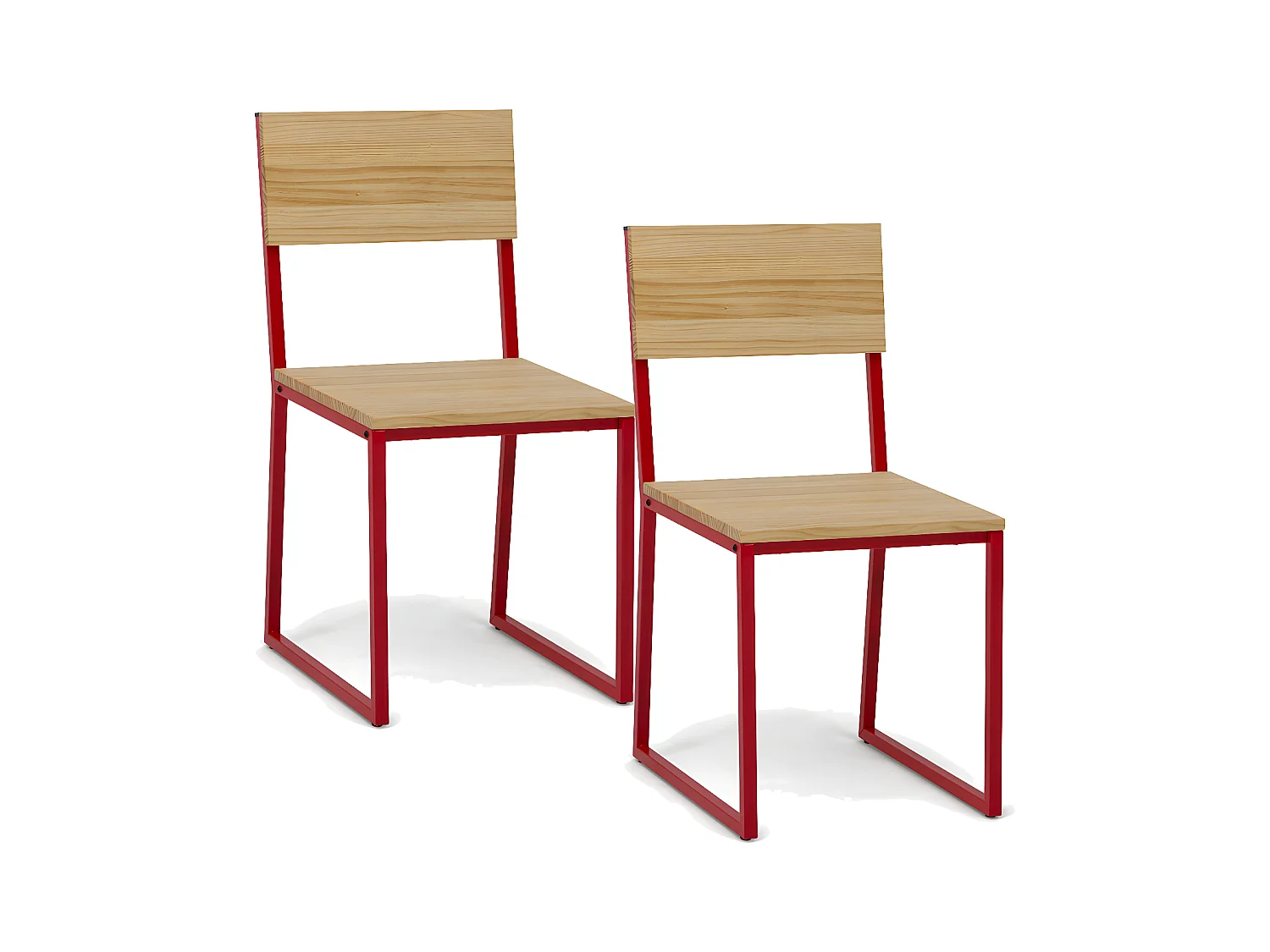 Lot de 2 chaises démontables Oxford ECO  40x40x86cm. Rouge-Naturel