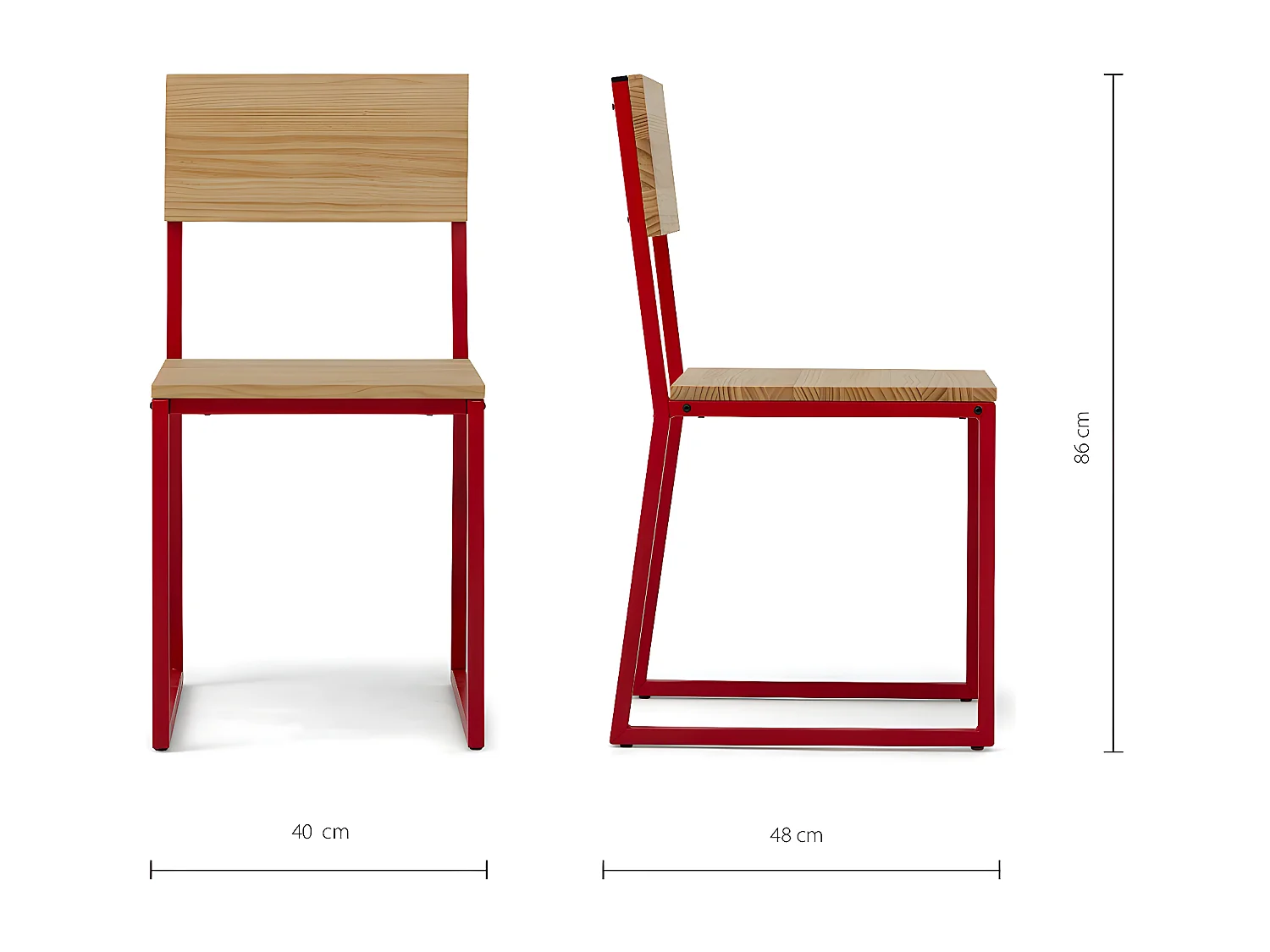 Pack 2Uds. Sillas Desmontables Oxford ECO Roja en madera maciza de pino acabado natural estilo nórdico industrial Box Furniture