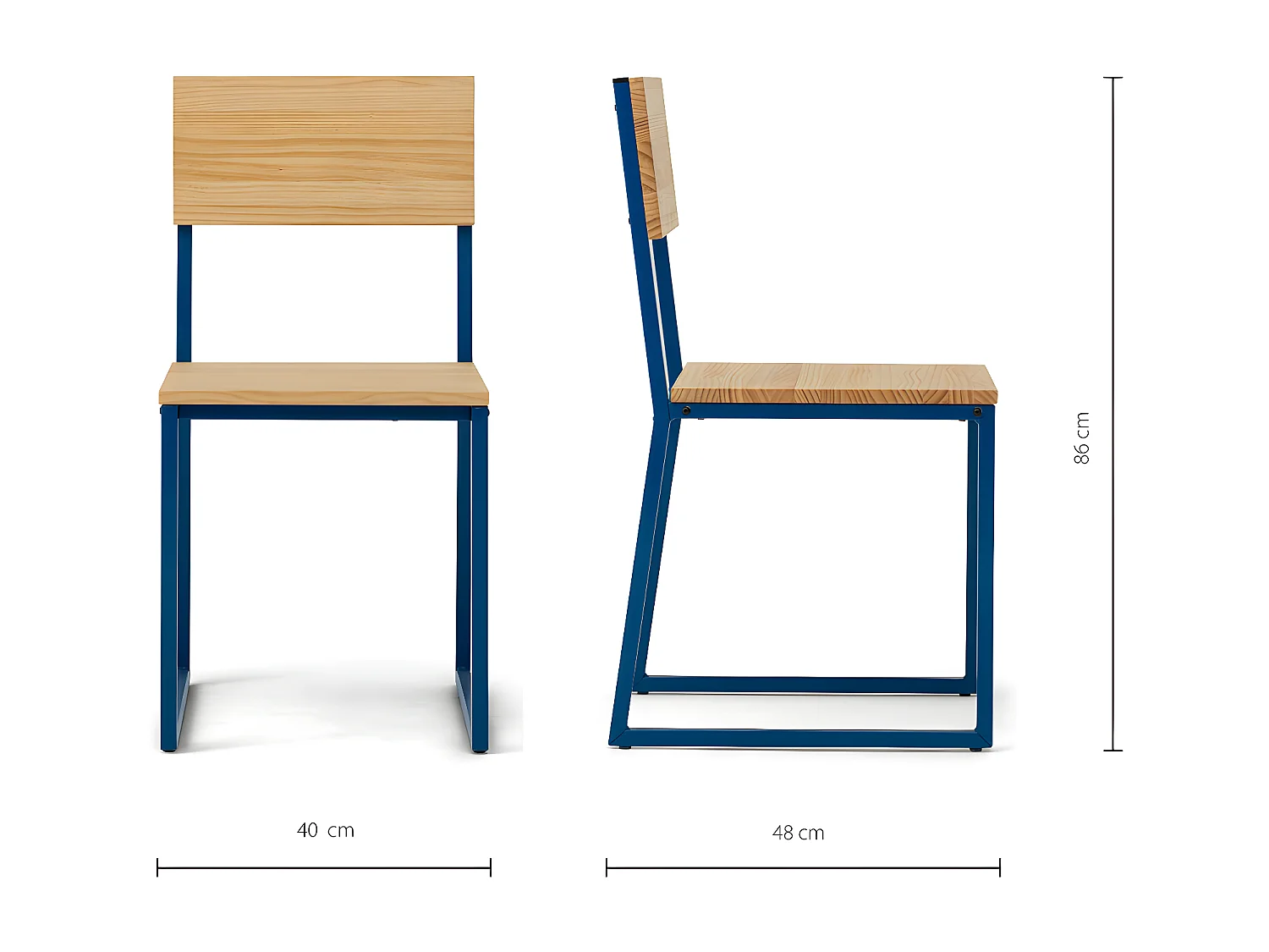 Cadeira destacável Oxford ECO azul em madeira de pinho maciço, acabamento natural, estilo industrial nórdico Box Furniture
