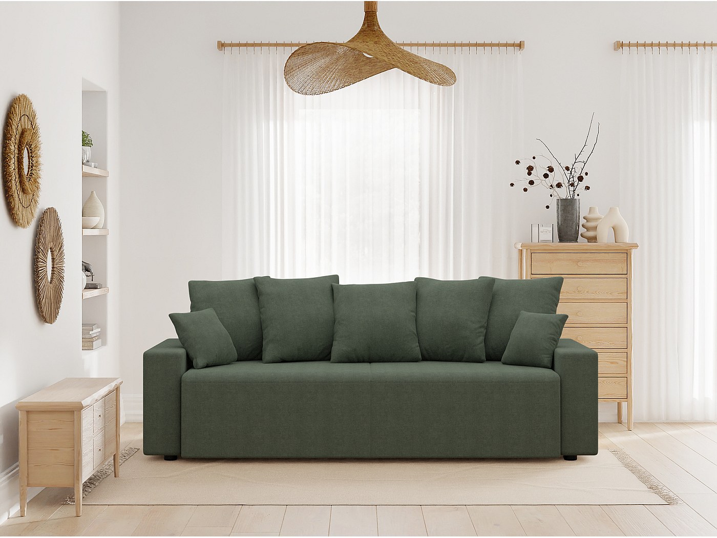 Lisa Design - Canapé Convertible Nils en Velours - Canapé Lit - Sofa Vert 3 Places - Salon Scandinave